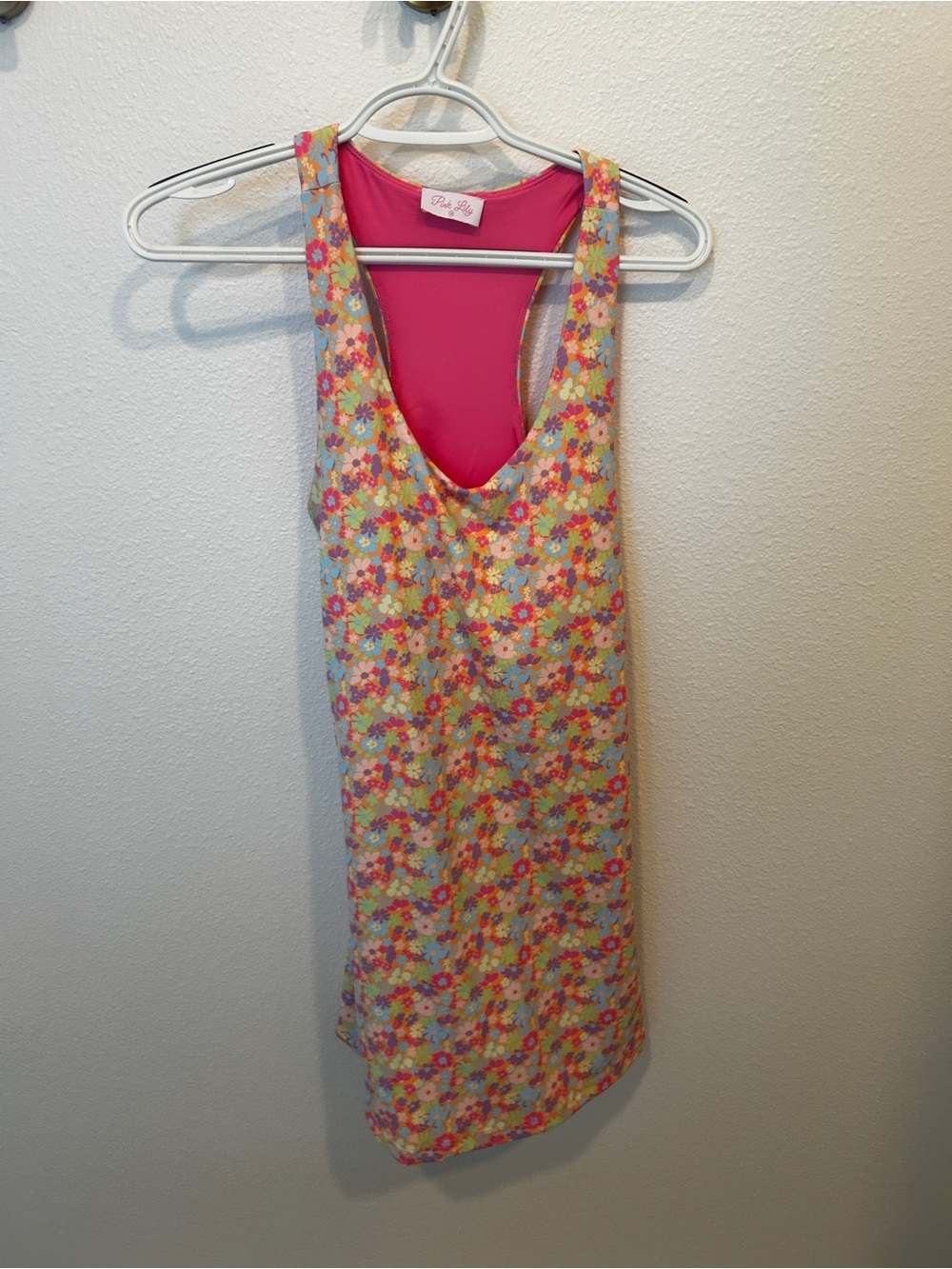 Pink Lily Pink Floral Racerback Active Dress with Multicolor Blossoms and shorts